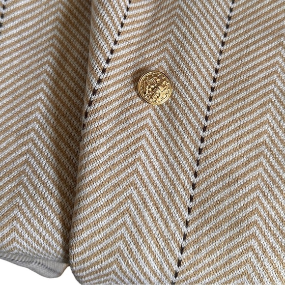 Anne Klein Chevron Stripe Tan Peacoat Trench Style Knit Open Coatigan Size M NWT - Picture 6 of 10